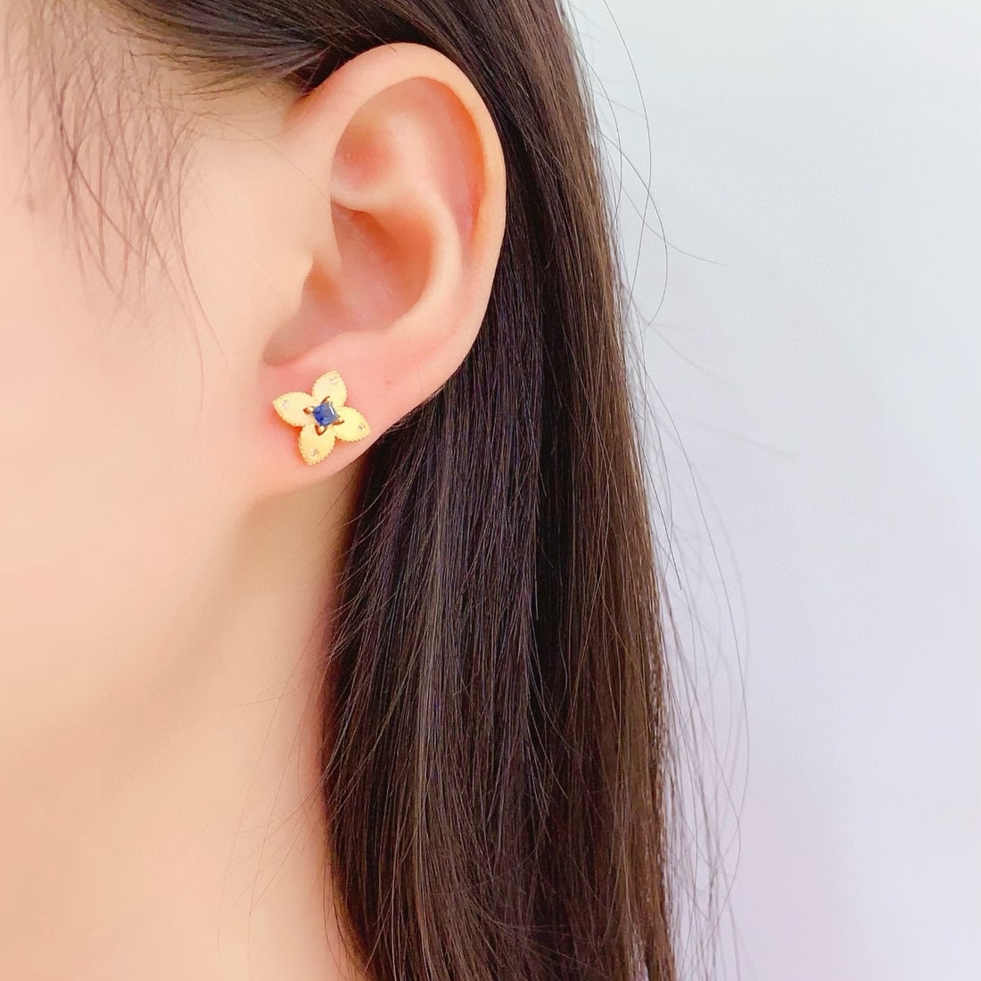 14k Gold 0.45 Ct Natural Sapphire & Diamond Earrings - 6