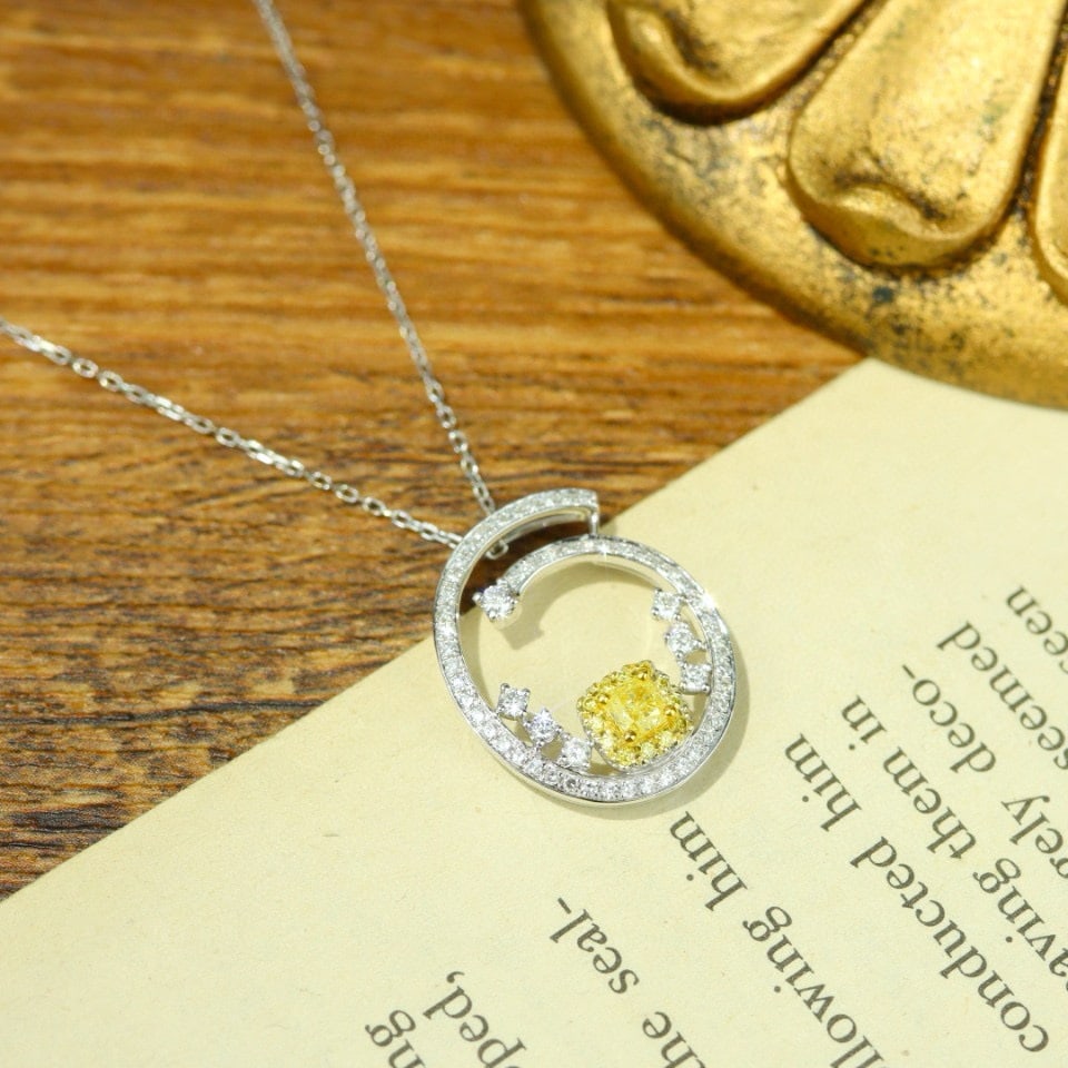 14k Gold 0.57 Ctw Natural Yellow Diamond & Diamond Pendant( Without Chain ) - 2