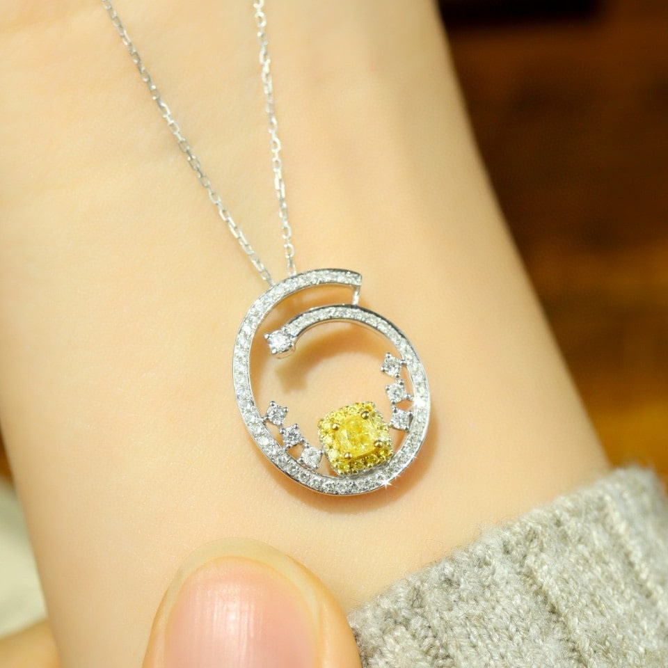 14k Gold 0.57 Ctw Natural Yellow Diamond & Diamond Pendant( Without Chain ) - 4