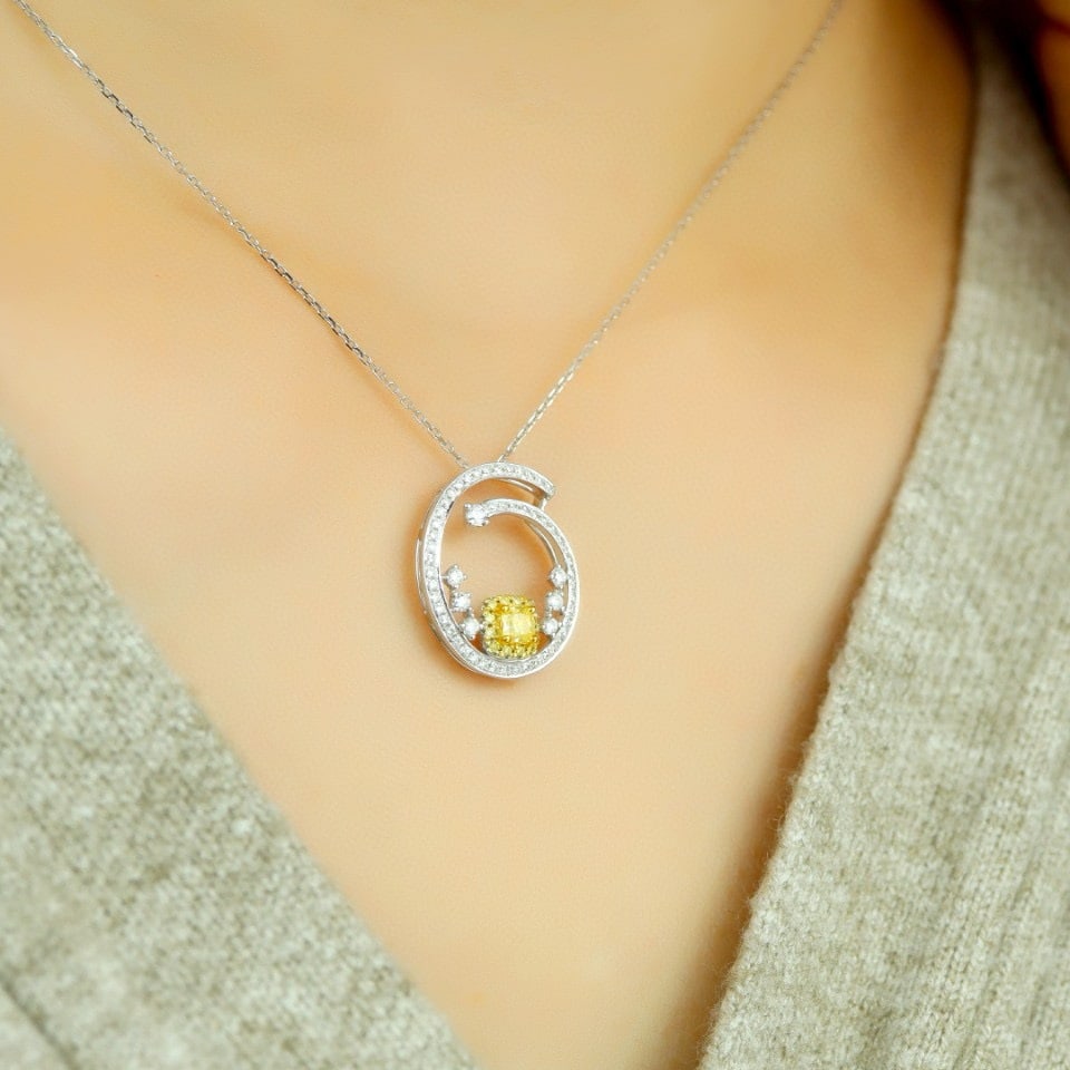 14k Gold 0.57 Ctw Natural Yellow Diamond & Diamond Pendant( Without Chain ) - 5