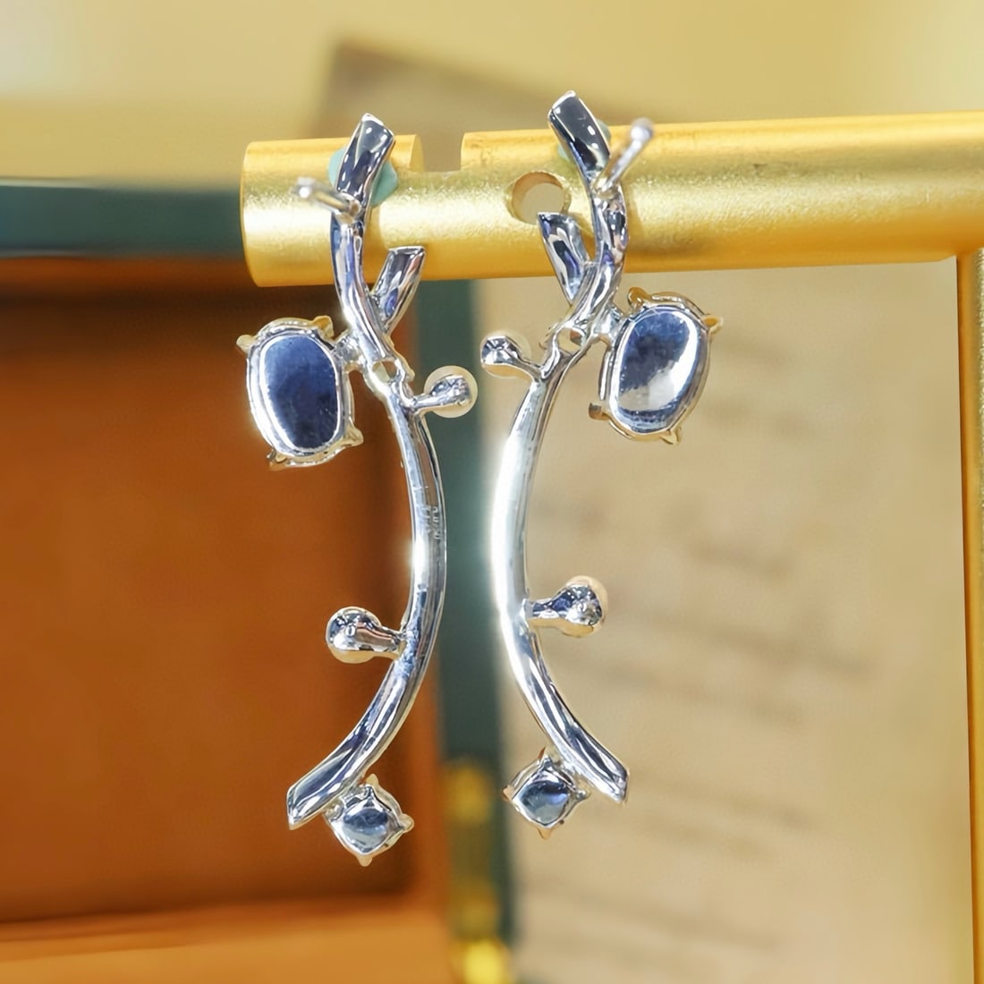 14k Gold 1.55 Ctw Natural Sapphire & Diamond Earrings - 4