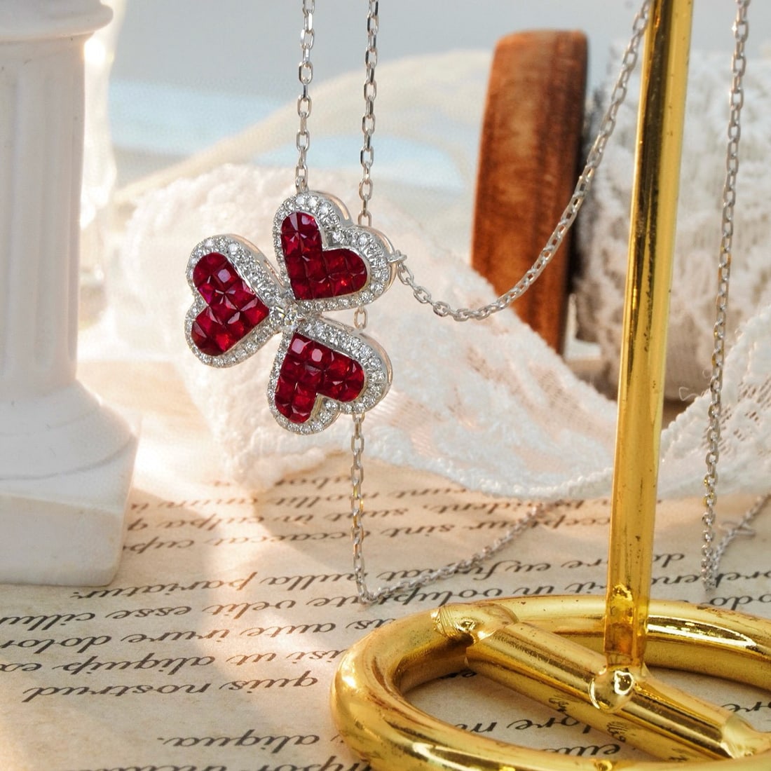 14k Gold 1.85 Ctw Natural Ruby & Diamond Necklace - 4