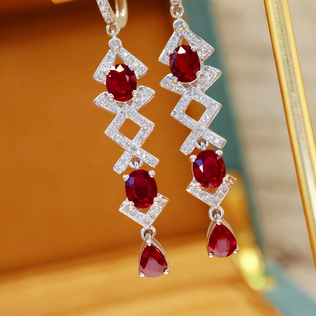 14k Gold 2.70 Ctw Natural Ruby & Diamond Earrings - 5