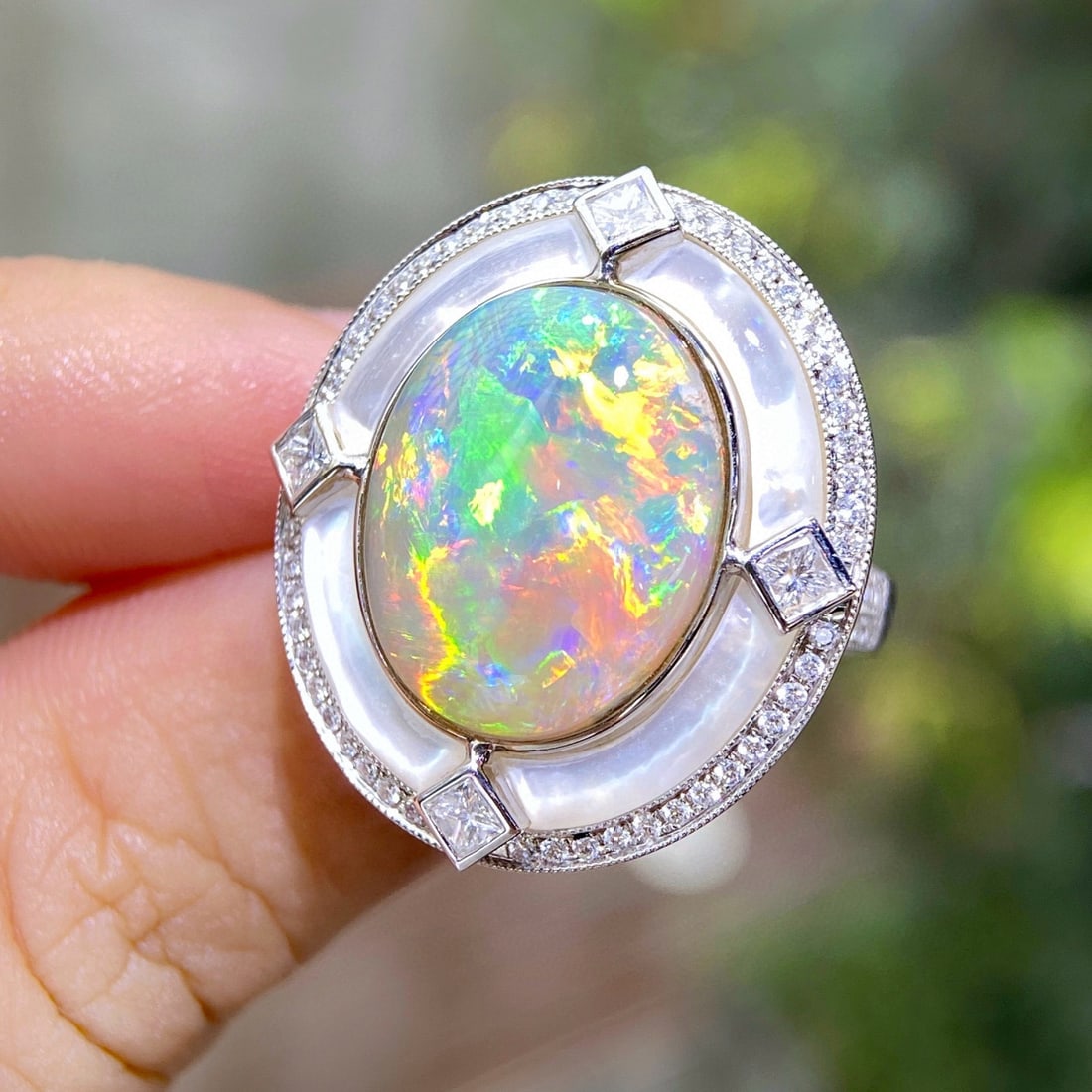 14k Gold 8.10 Ctw Natural Opal & Diamond Ring - 2
