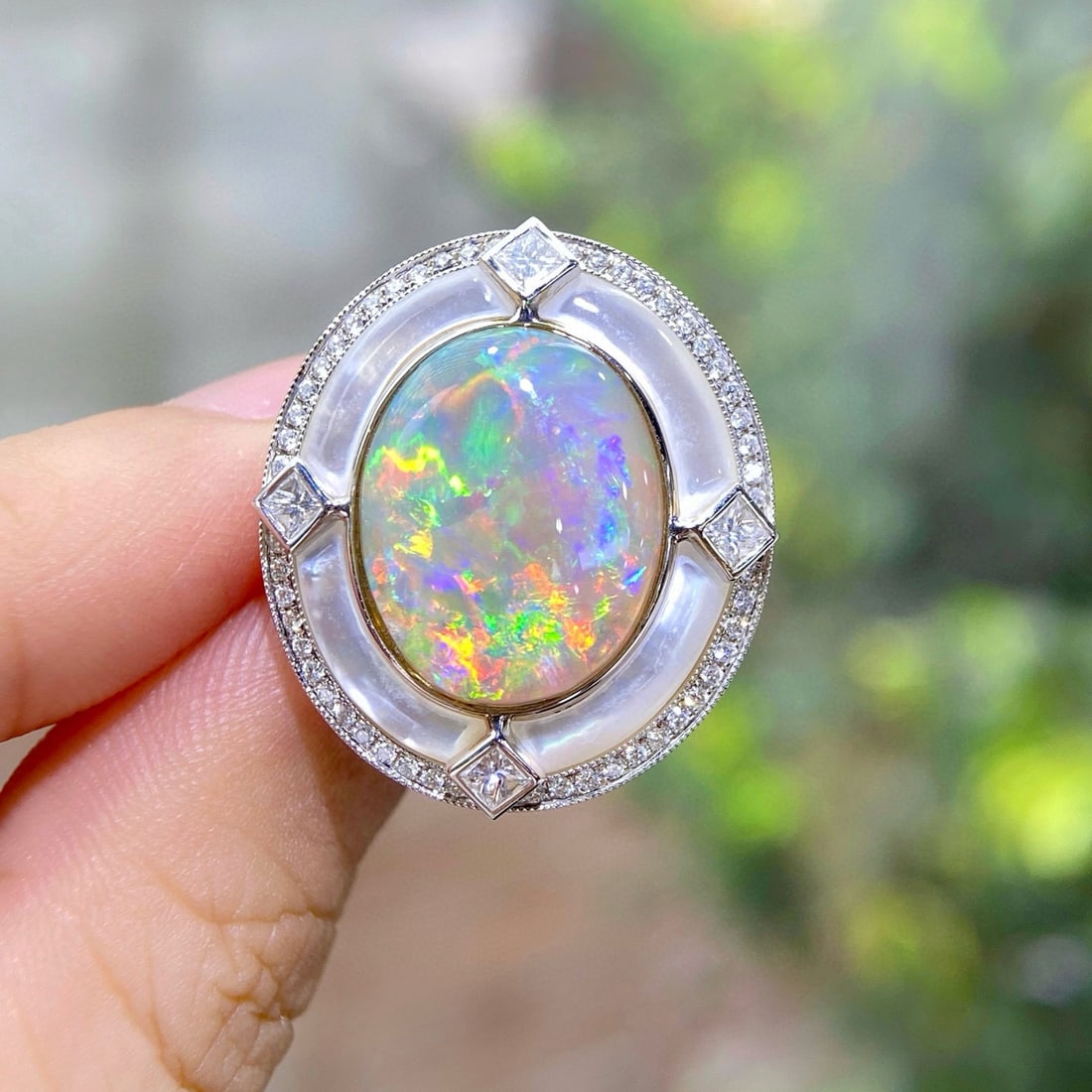 14k Gold 8.10 Ctw Natural Opal & Diamond Ring - 3