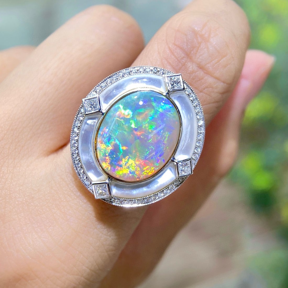 14k Gold 8.10 Ctw Natural Opal & Diamond Ring - 4