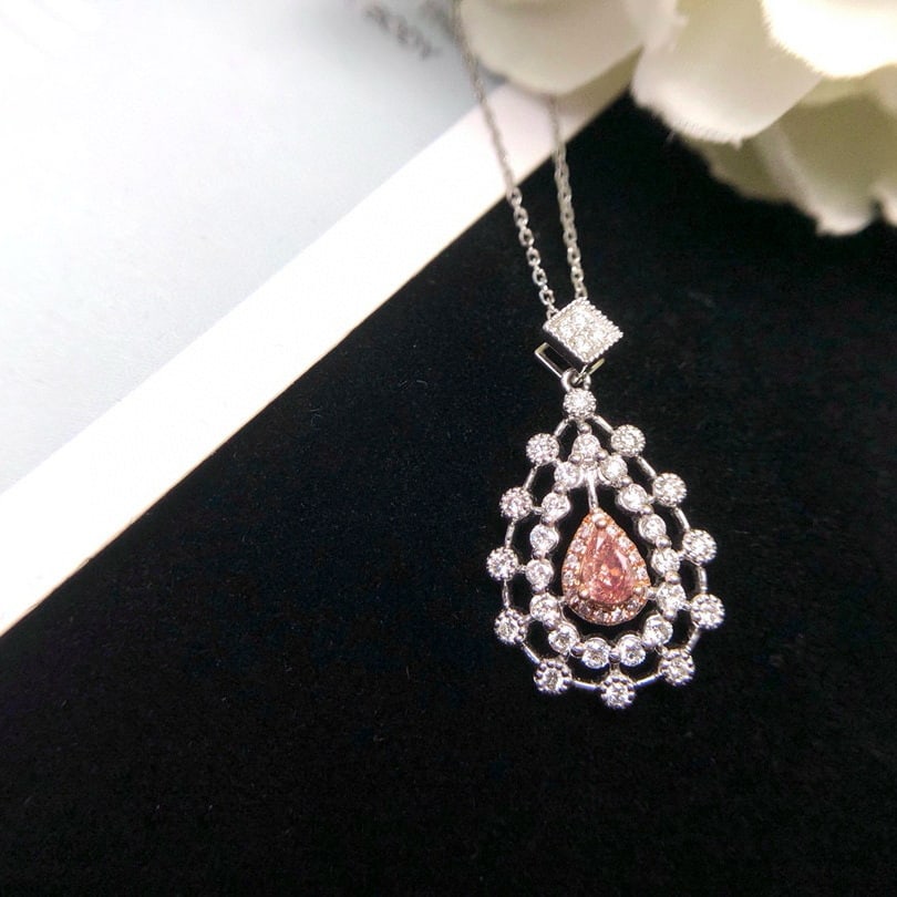 14k Gold 0.61 Ctw Natural Pink Diamond & Diamond Pendant( Without Chain ) - 4