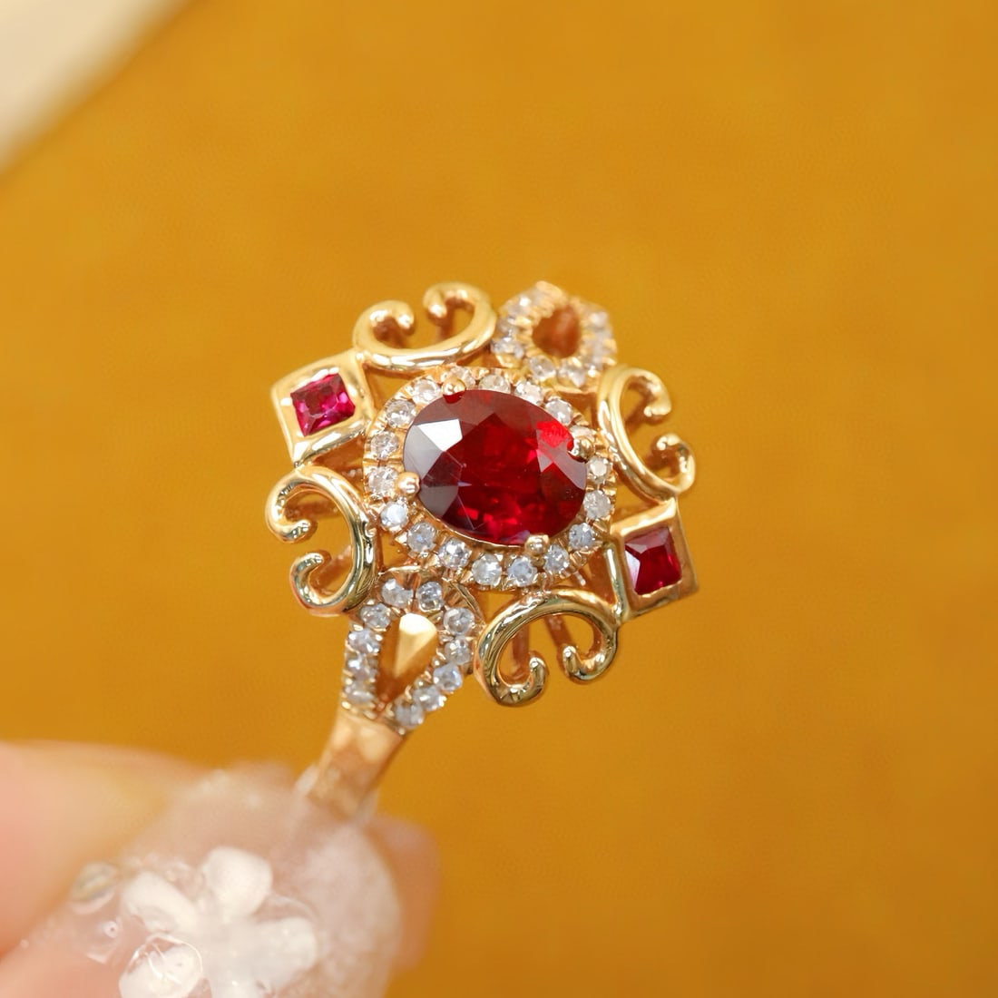14k Gold 0.65 Ctw Natural Ruby & Diamond Ring - 2