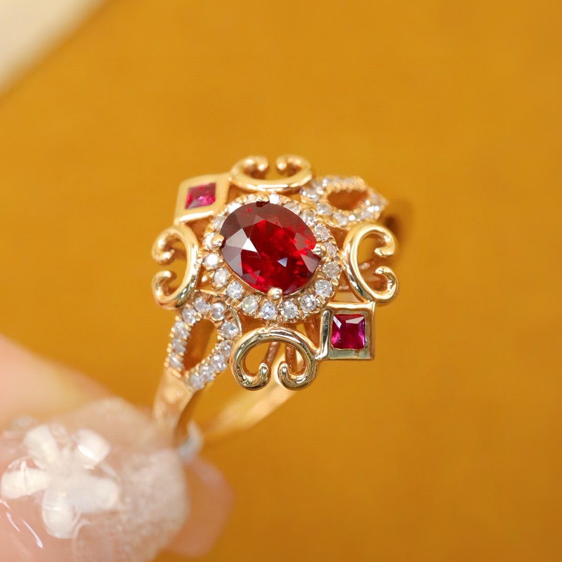 14k Gold 0.65 Ctw Natural Ruby & Diamond Ring - 4