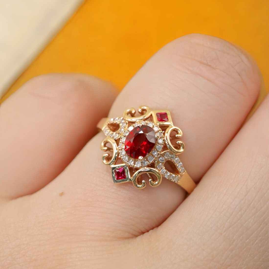 14k Gold 0.65 Ctw Natural Ruby & Diamond Ring - 6