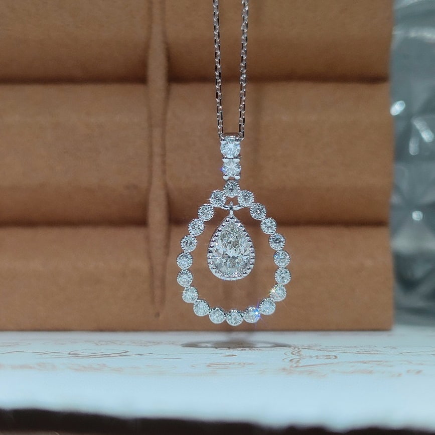 Gia Certified 14k Gold 0.57 Ctw Natural G Si1 Pear Diamond Necklace - 2