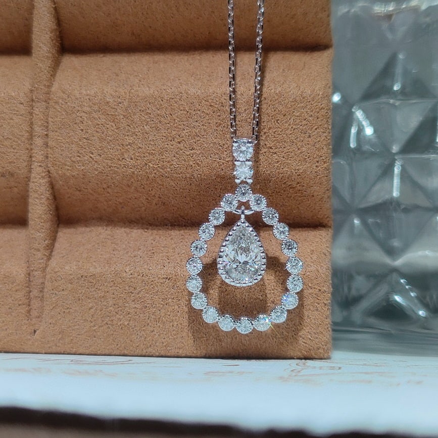 Gia Certified 14k Gold 0.57 Ctw Natural G Si1 Pear Diamond Necklace - 4