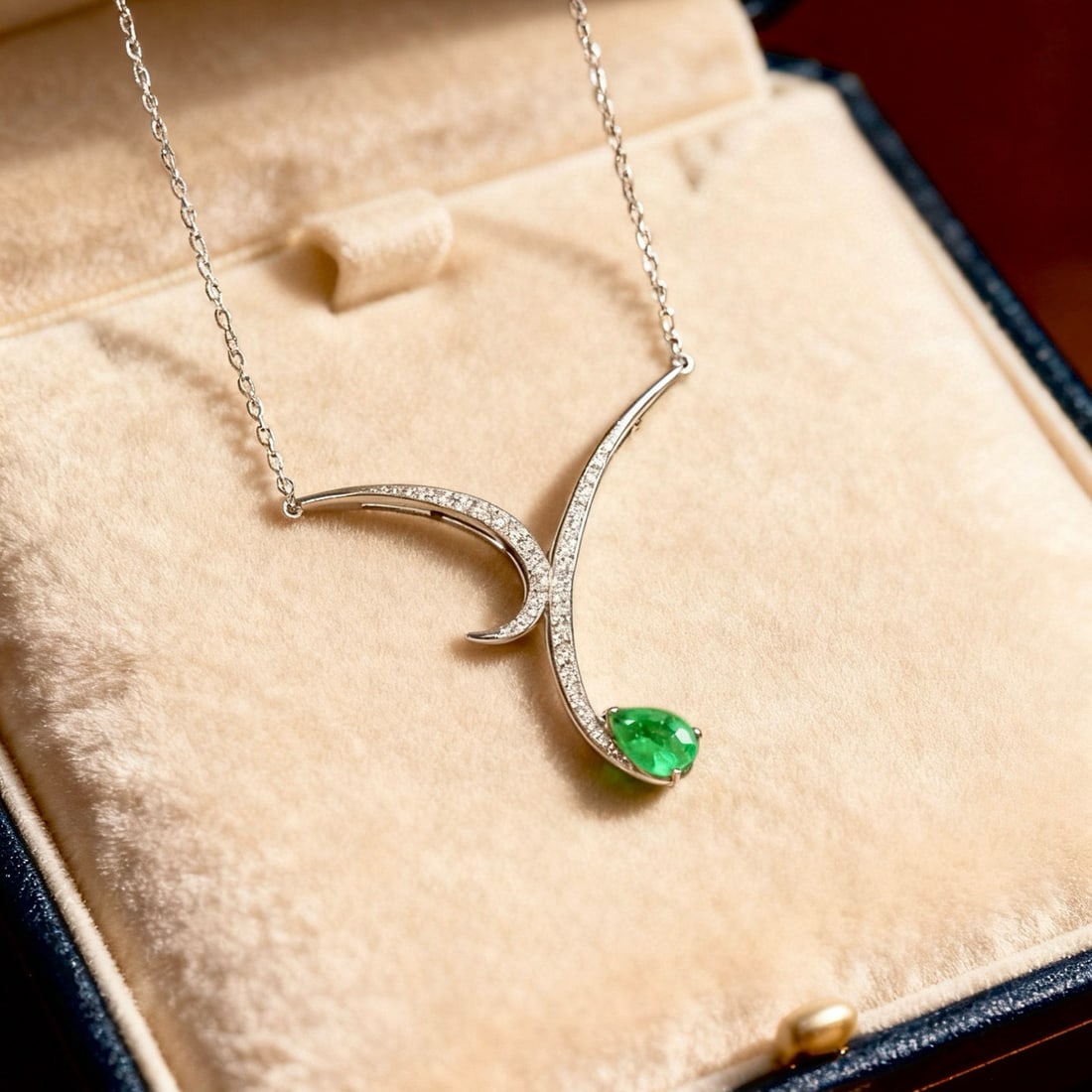14k Gold 0.48 Ct Natural Emerald & Diamond Necklace: Ref:231090393 // gold content:14k gold // main gemstone:emerald // shape:pear // carat weight:0. 48ct // color:green // treatment:natural // // adjacent gemstone 2 : diamond // shape:round //