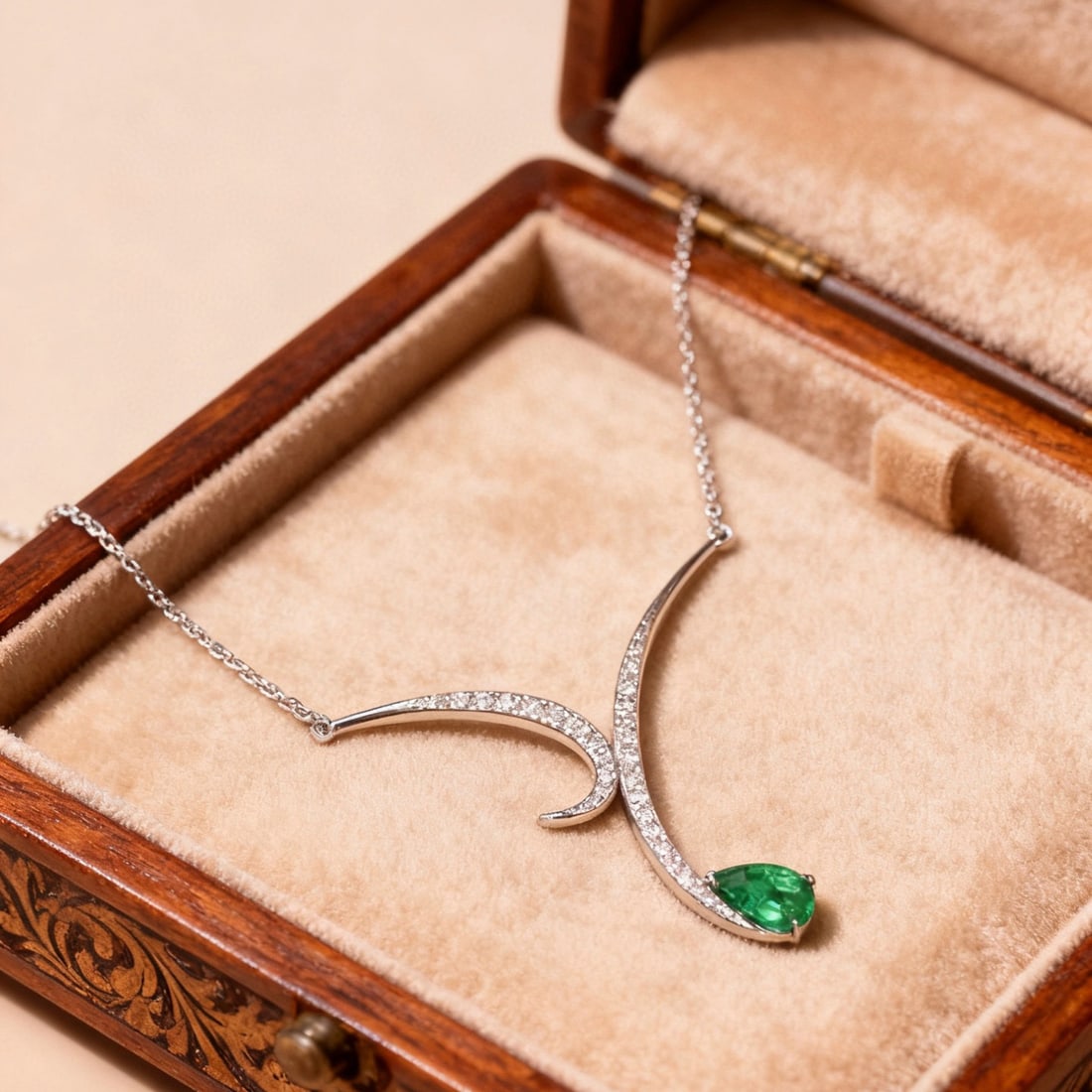 14k Gold 0.48 Ct Natural Emerald & Diamond Necklace - 2