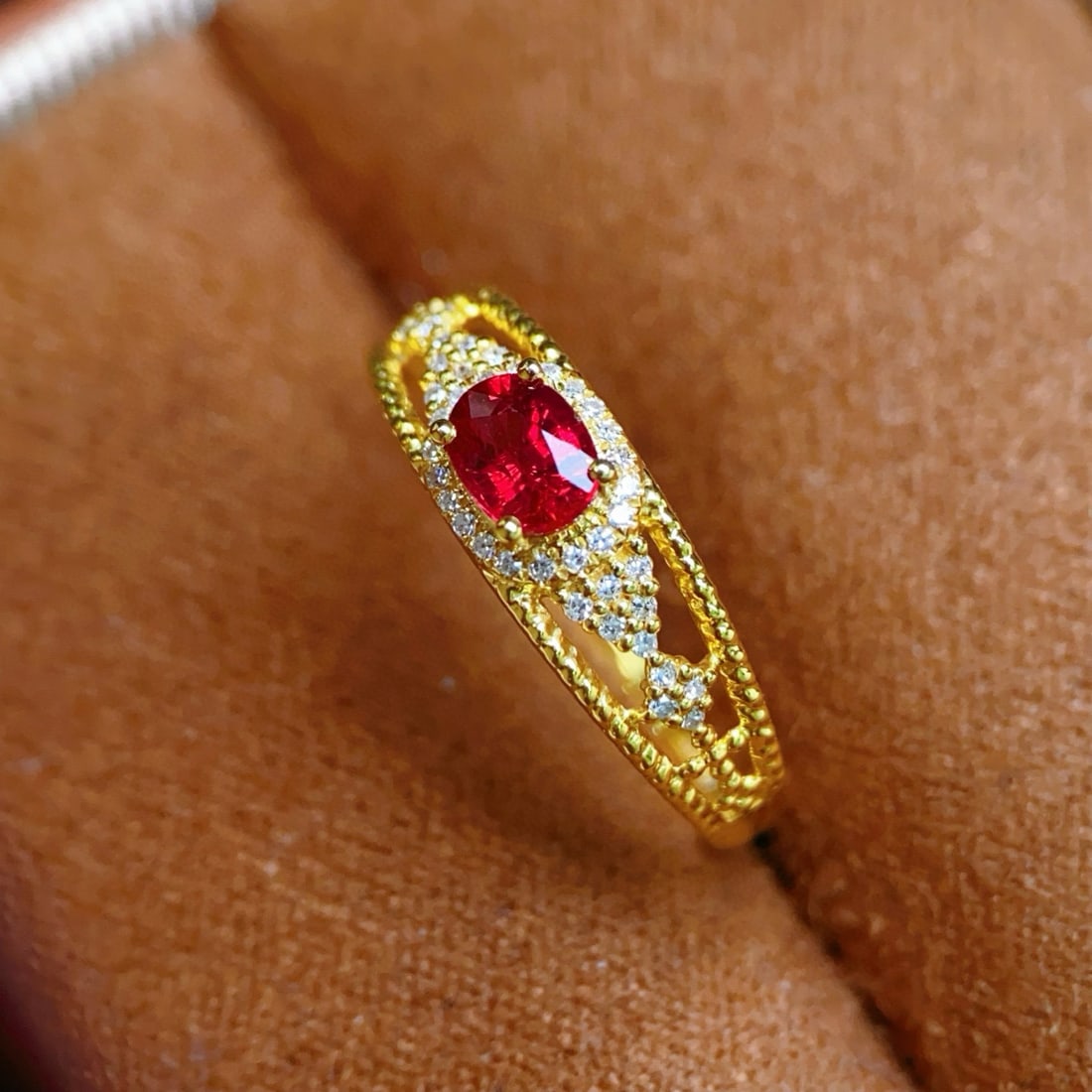 14k Gold 0.55 Ct Natural Ruby & Diamond Ring - 3