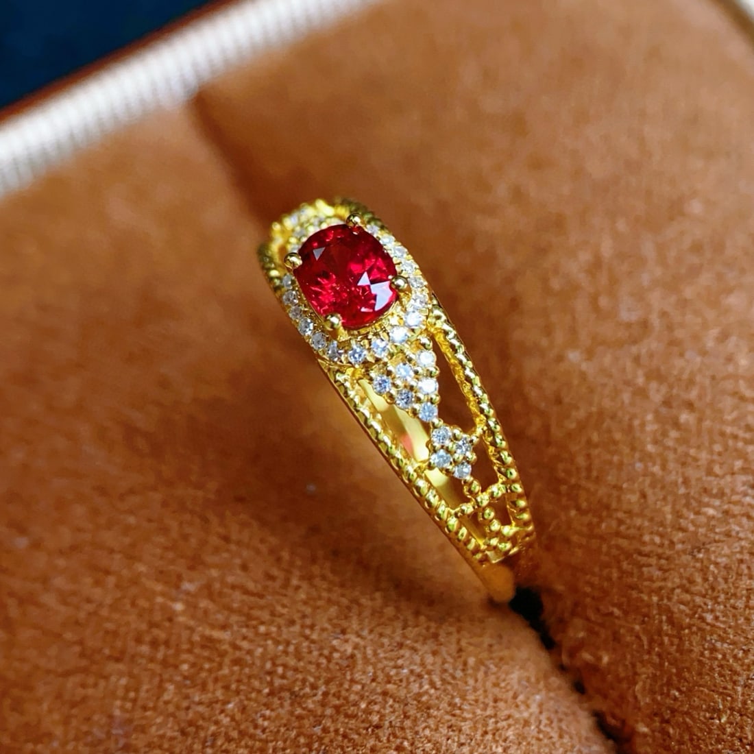14k Gold 0.55 Ct Natural Ruby & Diamond Ring - 4