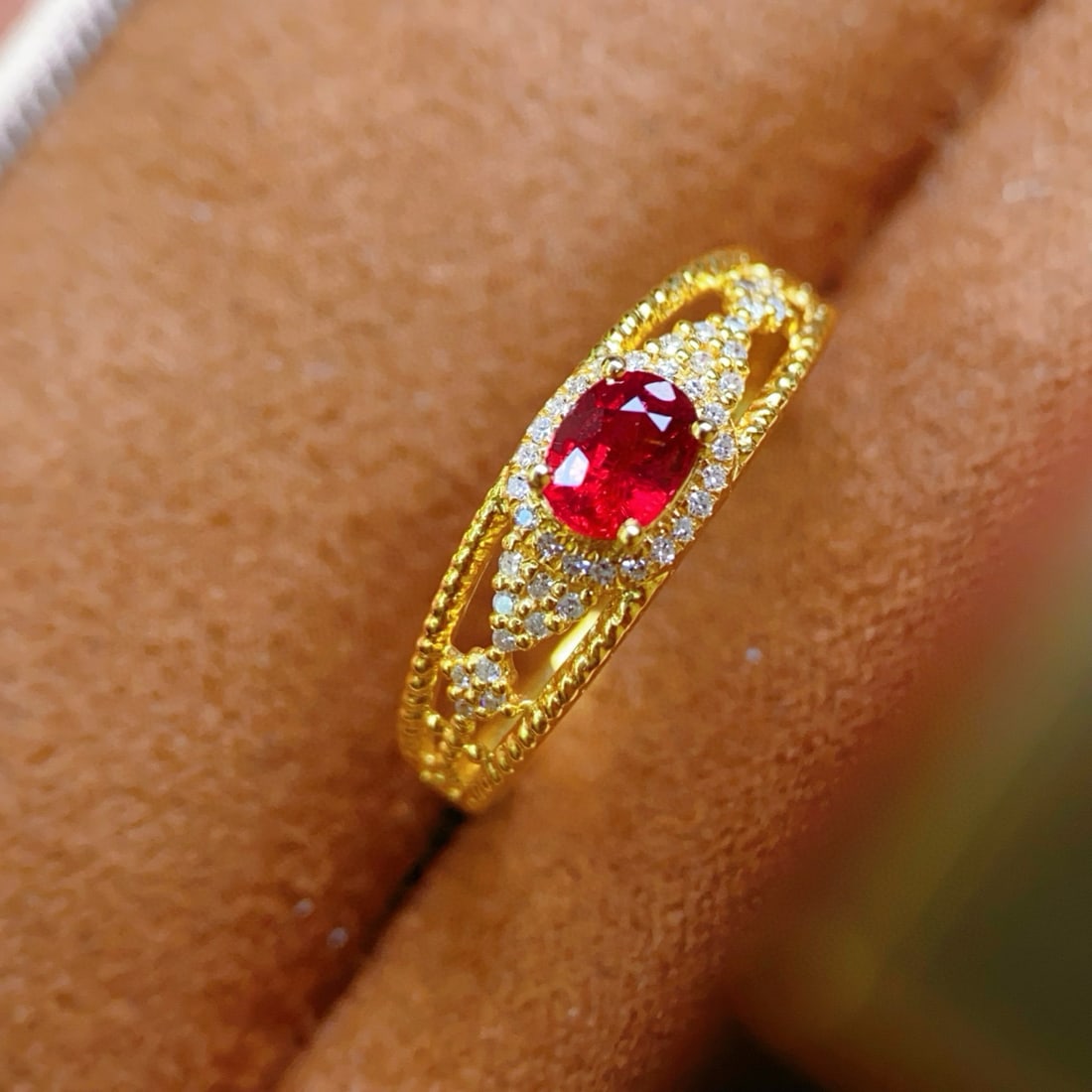 14k Gold 0.55 Ct Natural Ruby & Diamond Ring - 5