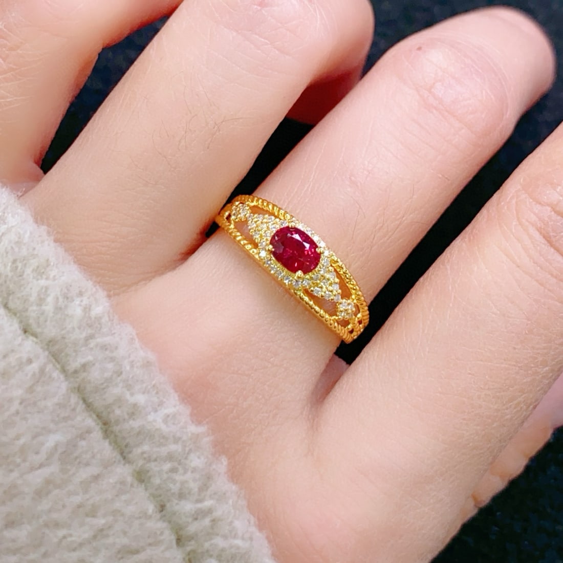 14k Gold 0.55 Ct Natural Ruby & Diamond Ring - 6