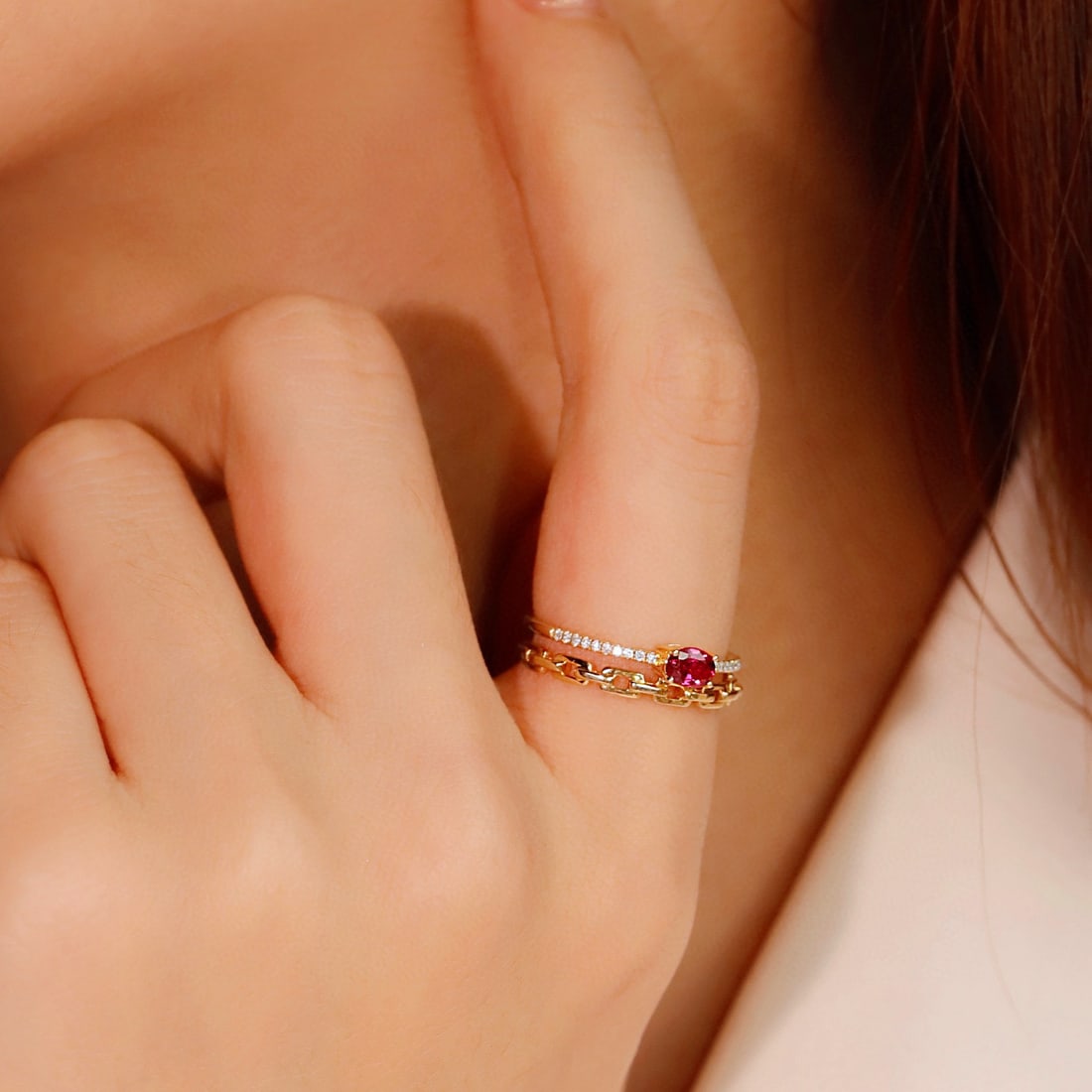 14k Gold 0.48 Ctw Natural Ruby & Diamond Ring - 2