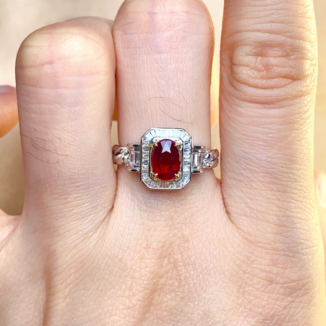 14k Gold 1.40 Ct Vivid Red Natural Ruby & Diamond Ring - 6