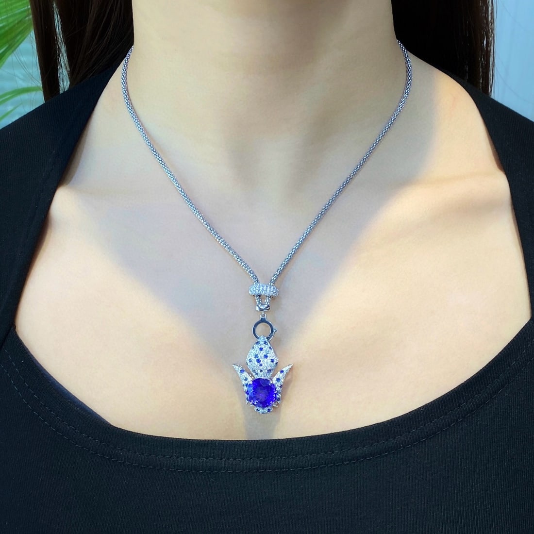 14k Gold 9.41 Ctw Natural Tanzanite & Diamond Necklace - 4
