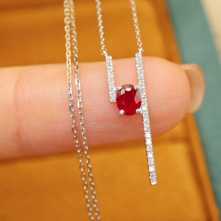 14k Gold 0.44 Ctw Vivid Red Natural Ruby & Diamond Necklace - 3