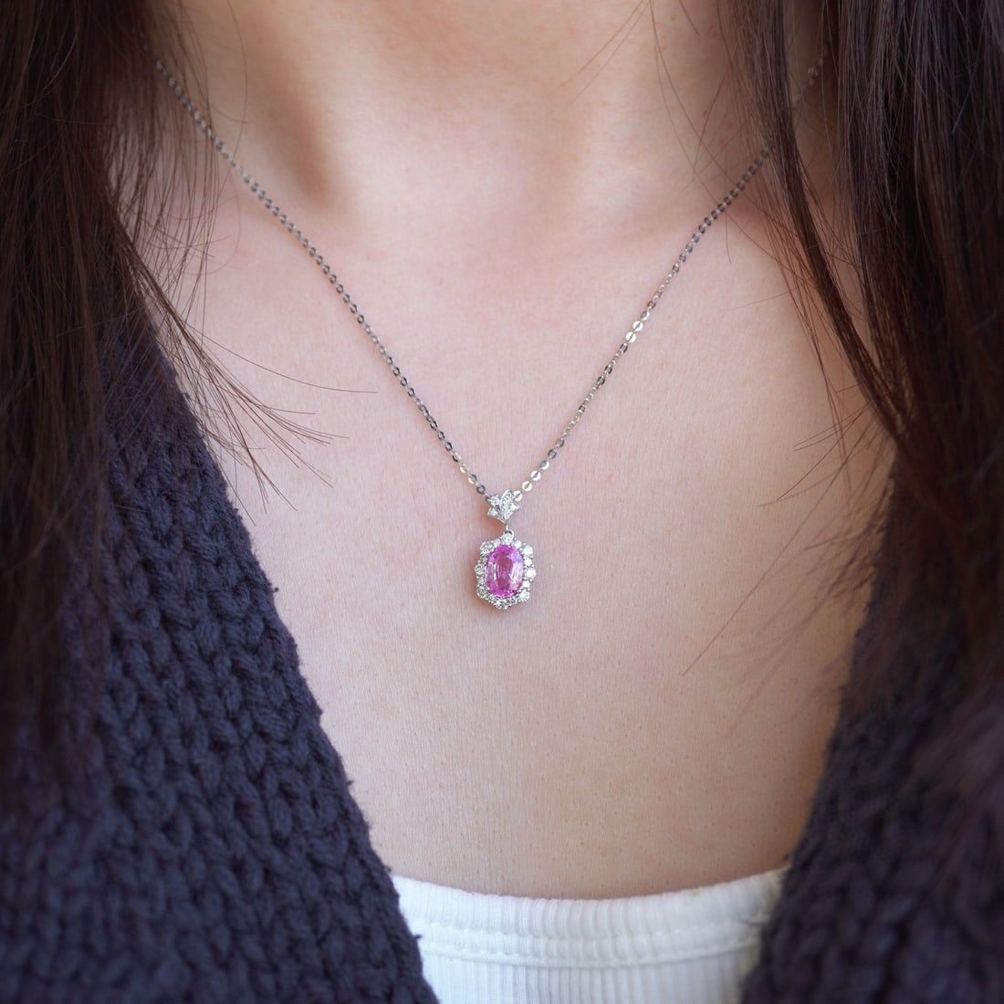 14k Gold 0.89 Ct Natural Sapphire & Diamond Necklace - 3