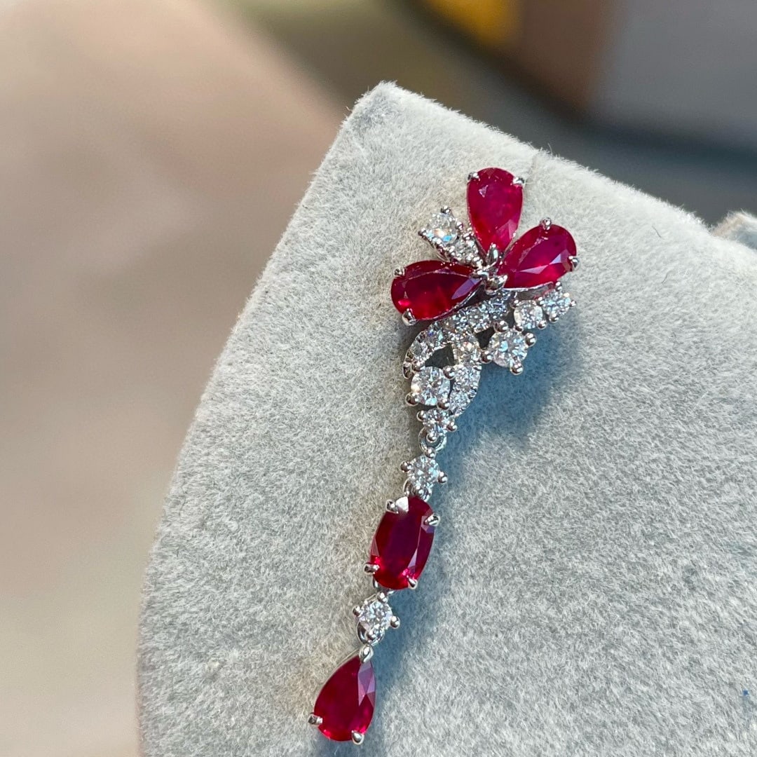 14k Gold 2.2 Ct Natural Ruby & Diamond Earrings - 2