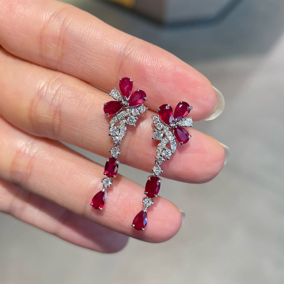 14k Gold 2.2 Ct Natural Ruby & Diamond Earrings - 3