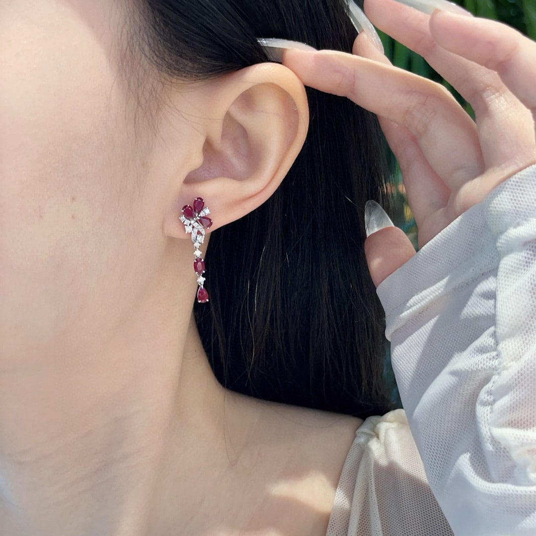 14k Gold 2.2 Ct Natural Ruby & Diamond Earrings - 8