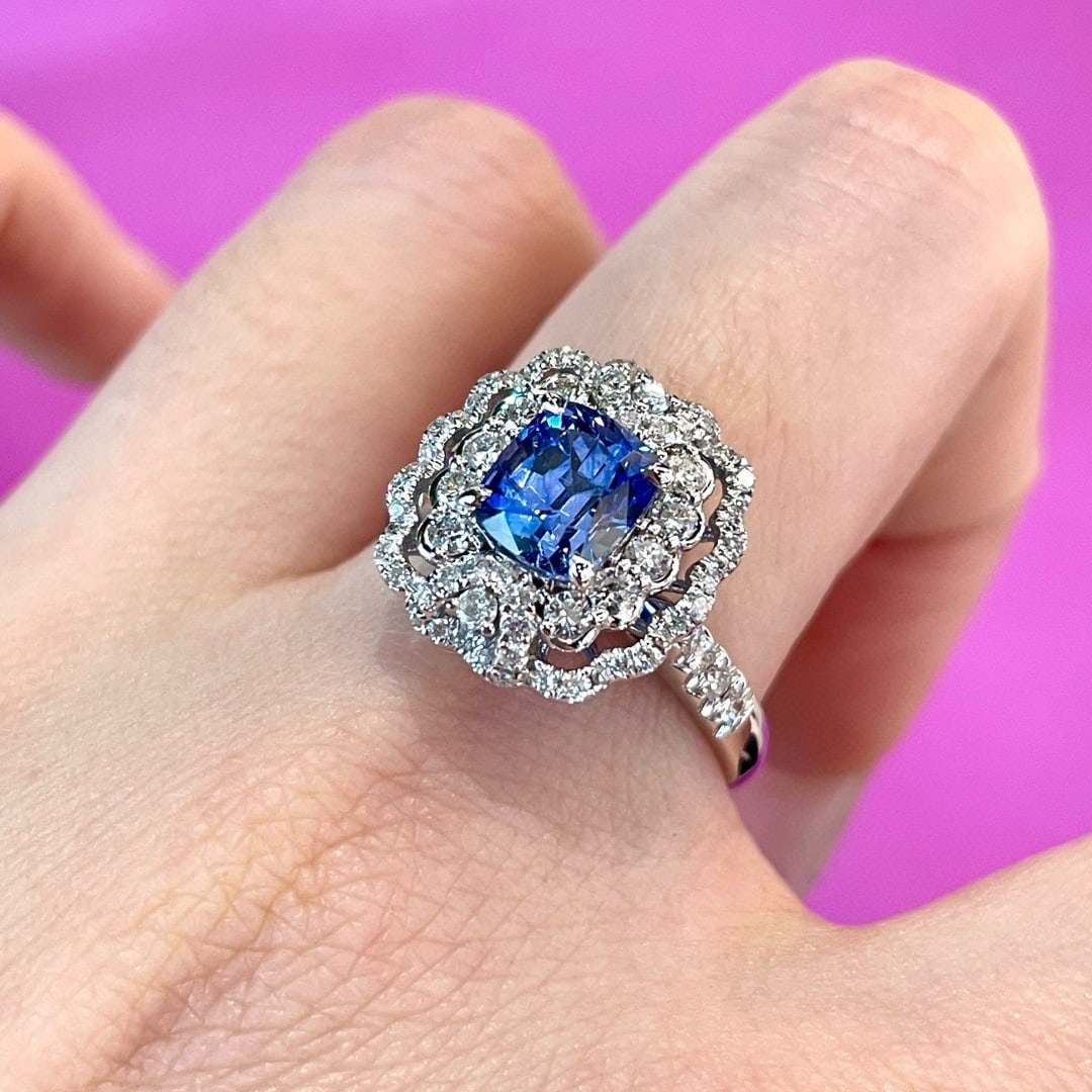 14k Gold 2.59 Ctw Natural Sapphire & Diamond Ring - 7