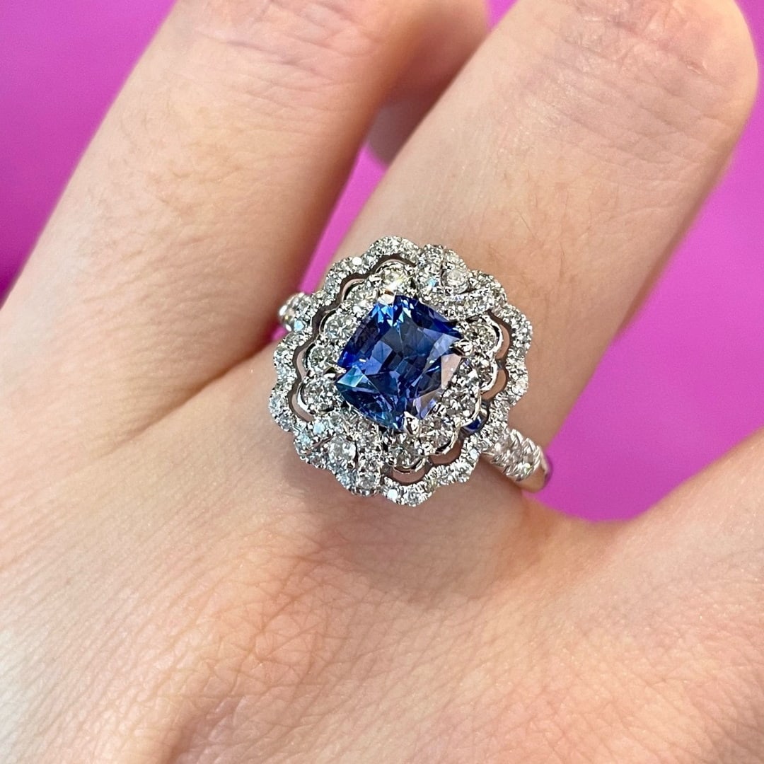 14k Gold 2.59 Ctw Natural Sapphire & Diamond Ring - 8