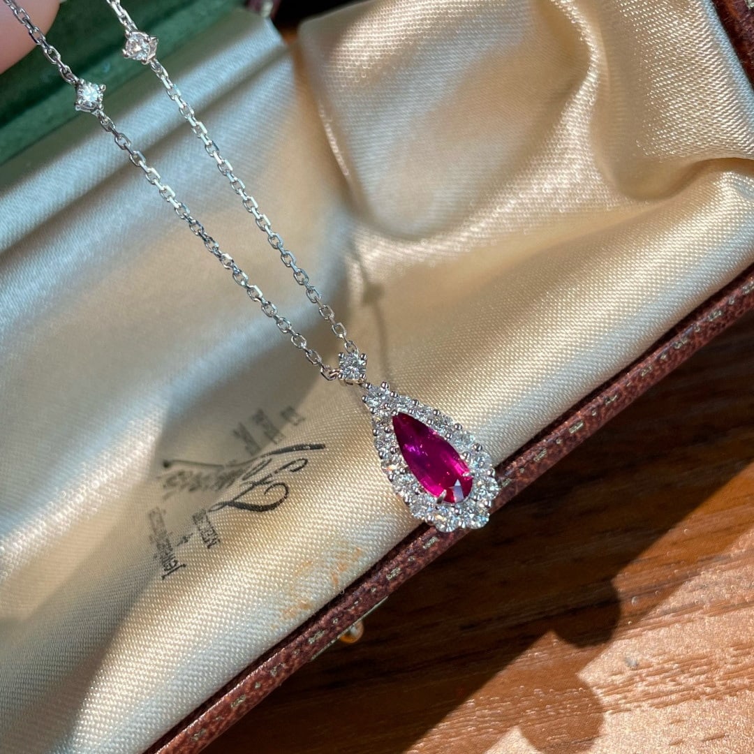 14k Gold 0.7 Ct Natural Ruby & Diamond Necklace - 2