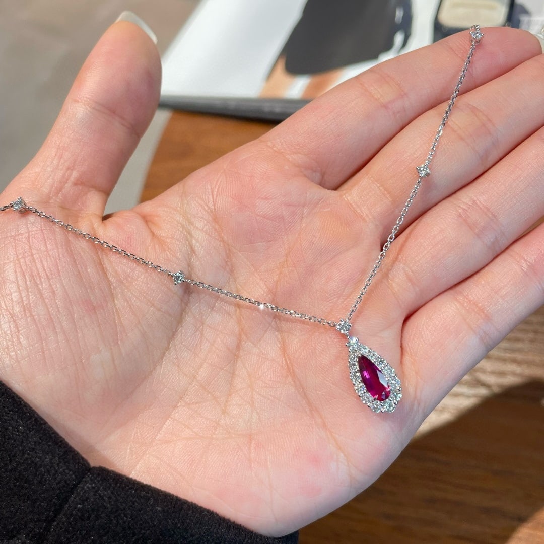 14k Gold 0.7 Ct Natural Ruby & Diamond Necklace - 3