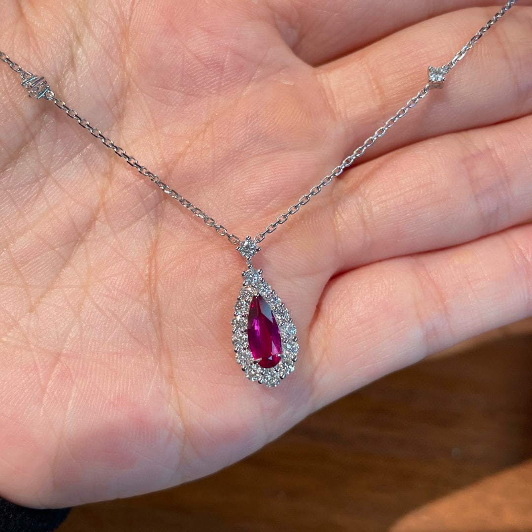 14k Gold 0.7 Ct Natural Ruby & Diamond Necklace - 4