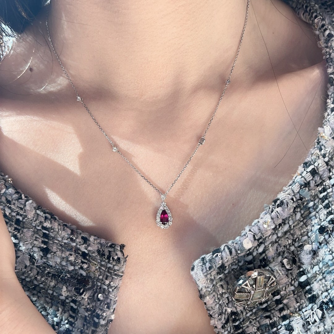 14k Gold 0.7 Ct Natural Ruby & Diamond Necklace - 5