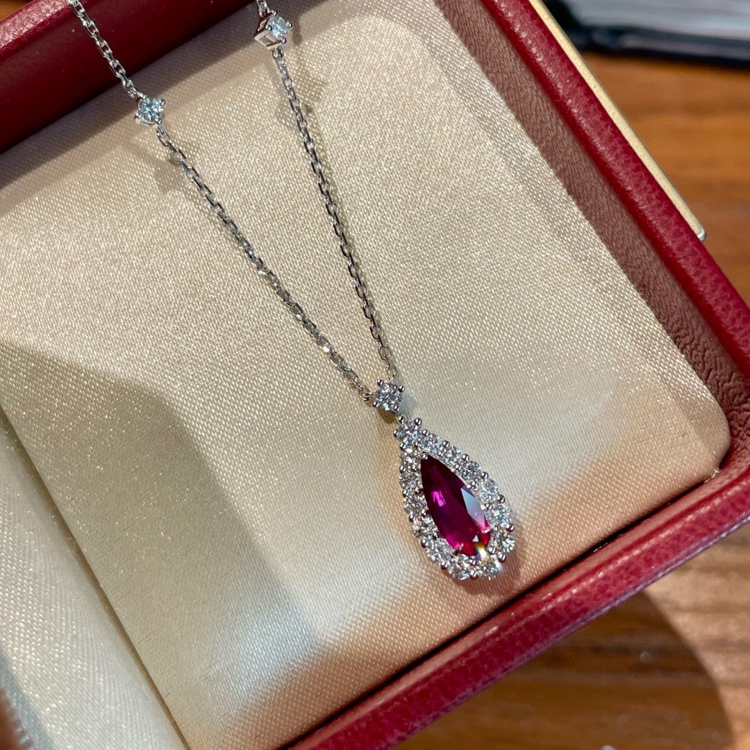 14k Gold 0.7 Ct Natural Ruby & Diamond Necklace - 6