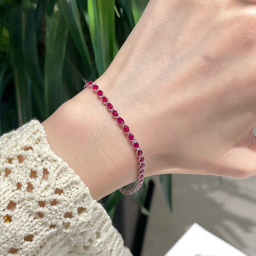 14k Gold 5 Ct Natural Ruby Bracelet - 2