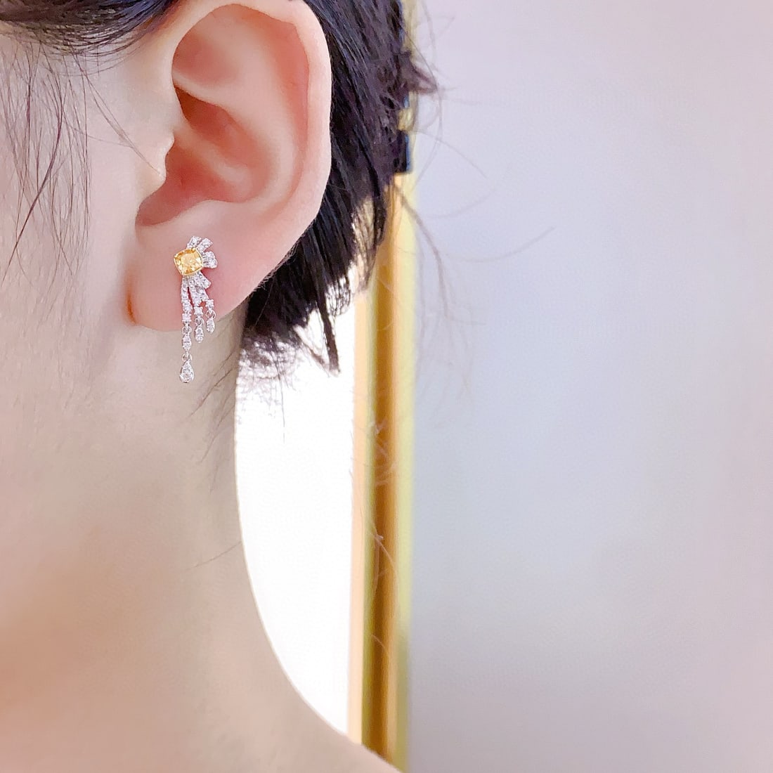 14k Gold 0.95 Ctw Natural Yellow Diamond & Diamond Earrings - 4