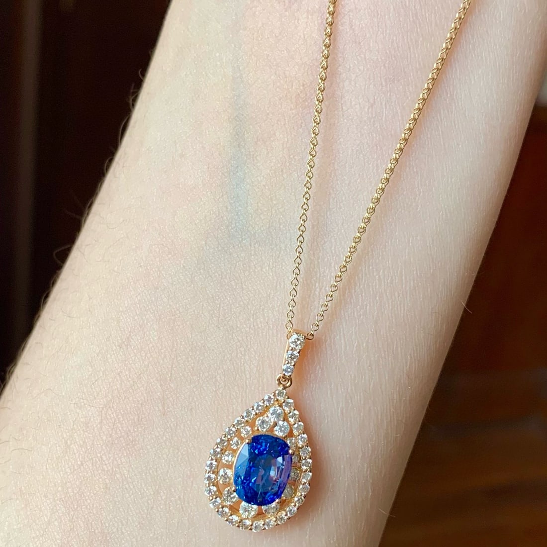 14k Gold 3.99 Ctw Natural Sapphire & Diamond Necklace - 2