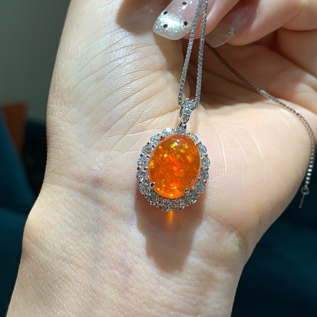 14k Gold 7.74 Ctw Natural Opal & Diamond Pendant( Without Chain ) - 4