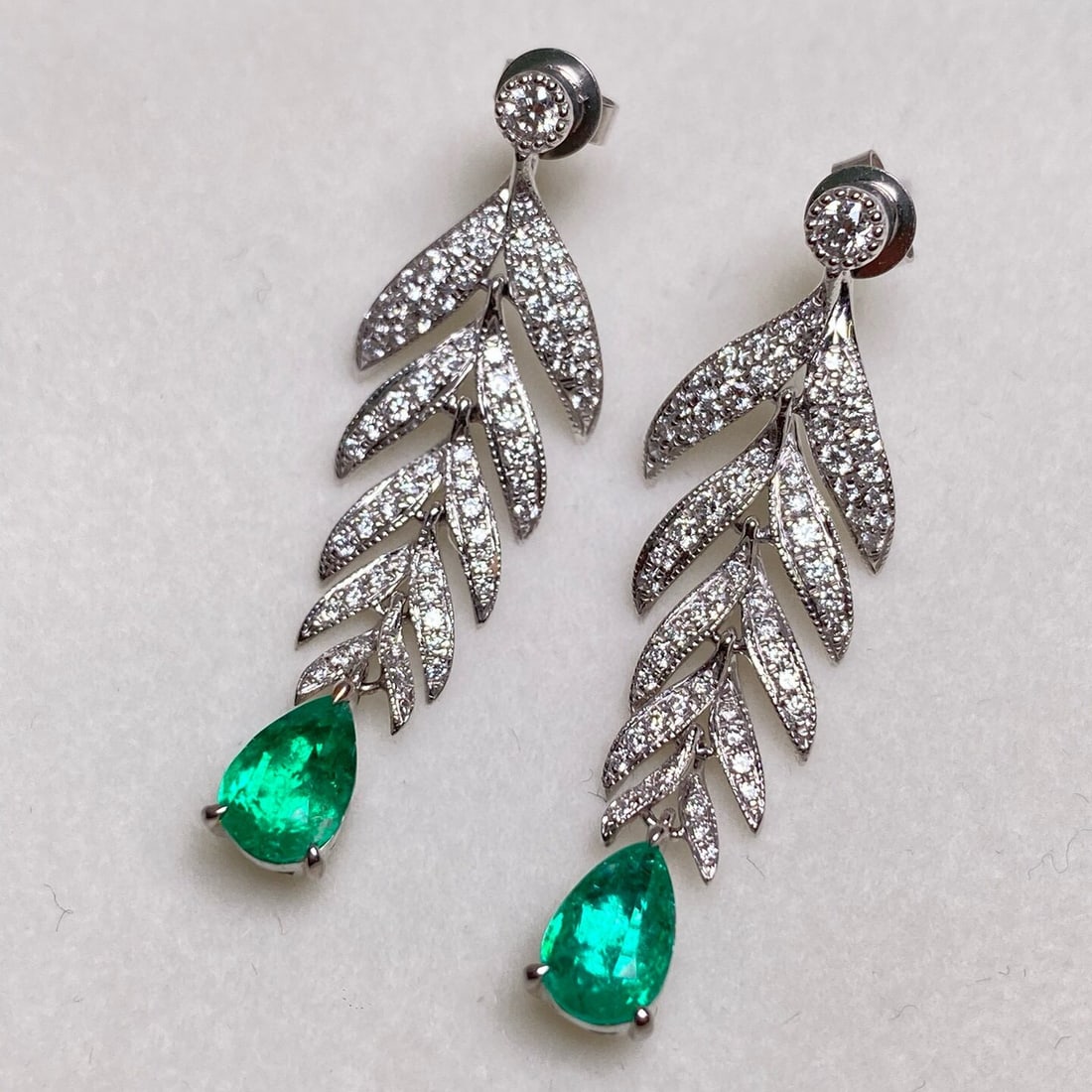 14k Gold 1.76 Ctw Vivid Green Natural Emerald & Diamond Earrings (1 of 5)