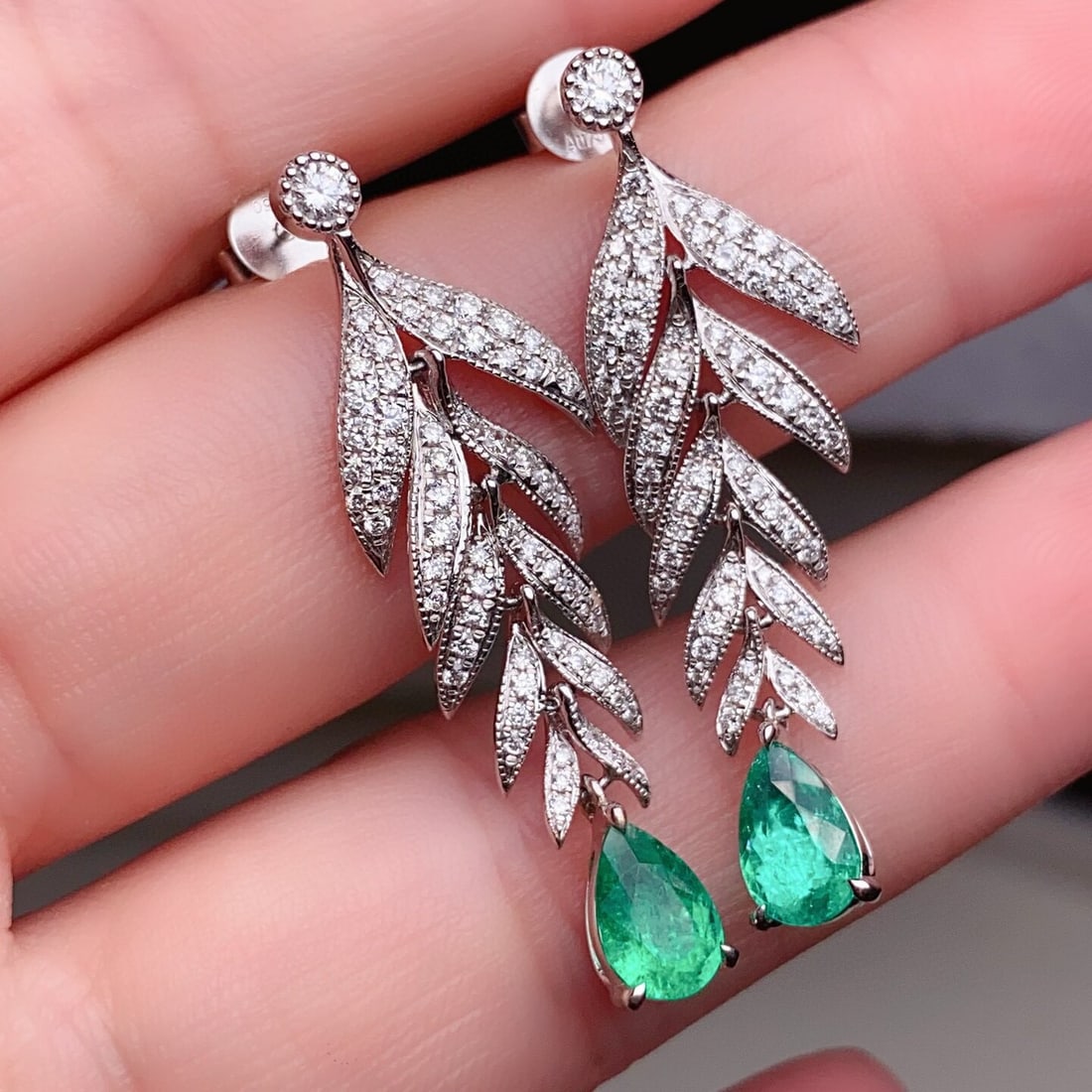 14k Gold 1.76 Ctw Vivid Green Natural Emerald & Diamond Earrings - 3