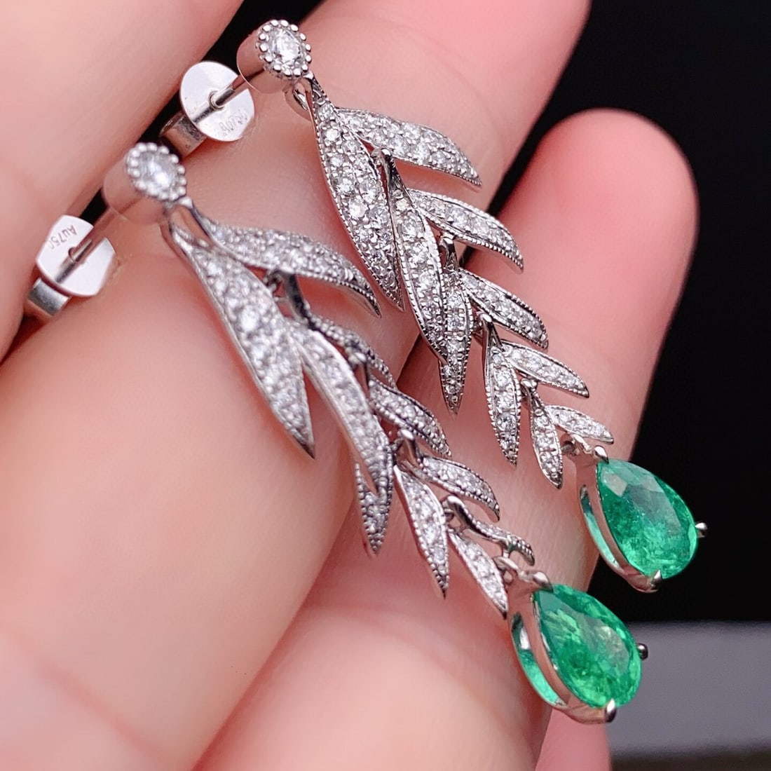 14k Gold 1.76 Ctw Vivid Green Natural Emerald & Diamond Earrings - 4