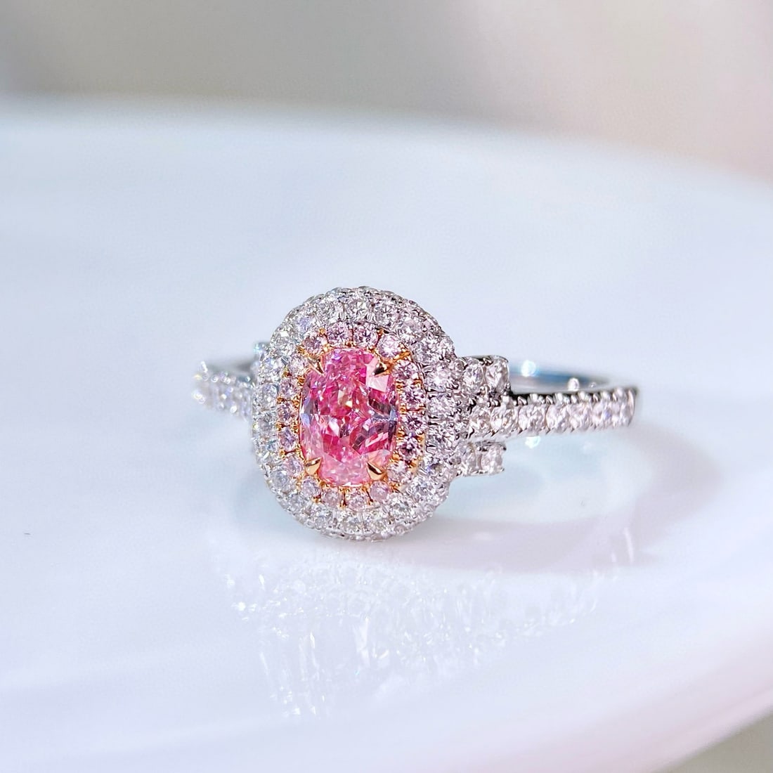 Gia Certified 14k Gold 0.99 Ctw Natural Pink Diamond & Diamond Ring - 4