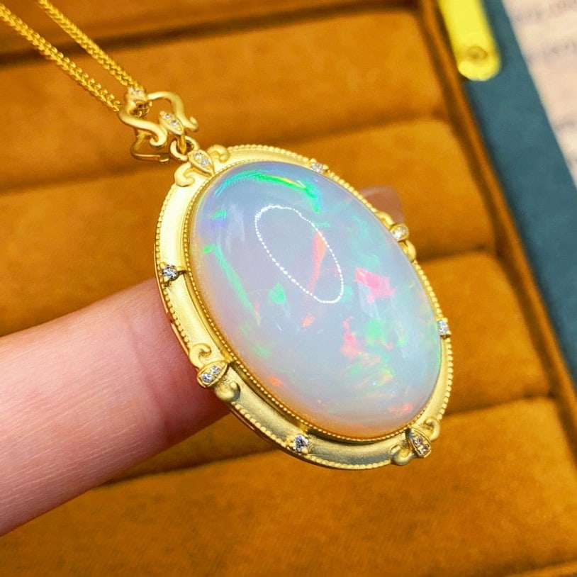 14k Gold 21.12 Ctw Natural Opal & Diamond Pendant( Without Chain ) - 2