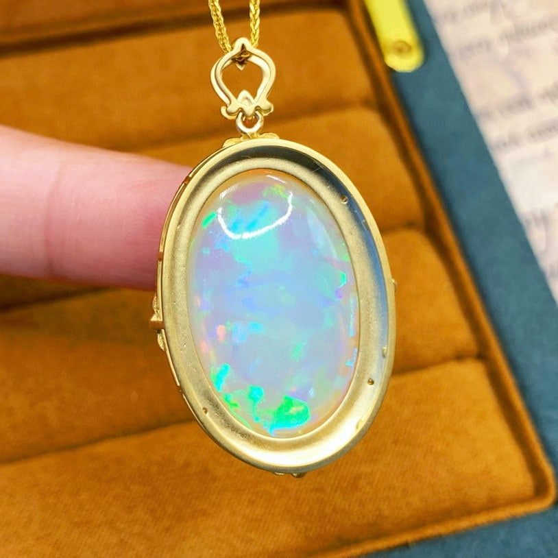 14k Gold 21.12 Ctw Natural Opal & Diamond Pendant( Without Chain ) - 4