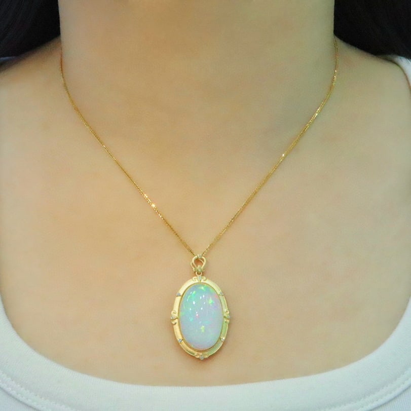 14k Gold 21.12 Ctw Natural Opal & Diamond Pendant( Without Chain ) - 5