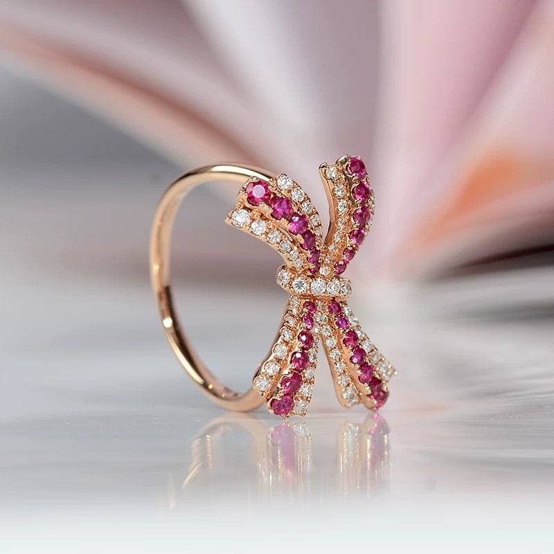 14k Gold 0.84 Ctw Natural Ruby & Diamond Ring - 5