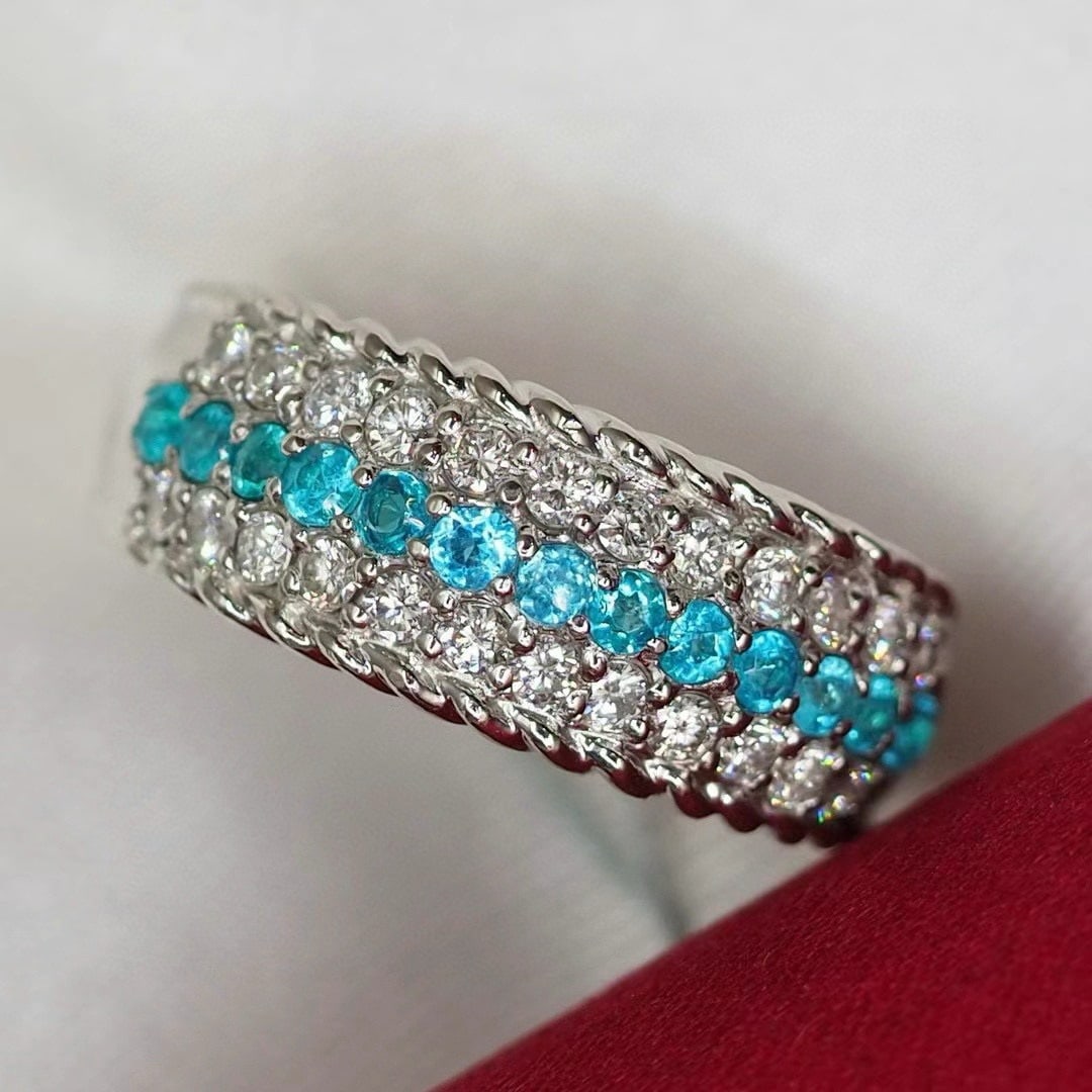 14k Gold 0.74 Ctw Natural Paraiba Tourmaline & Diamond Ring - 2